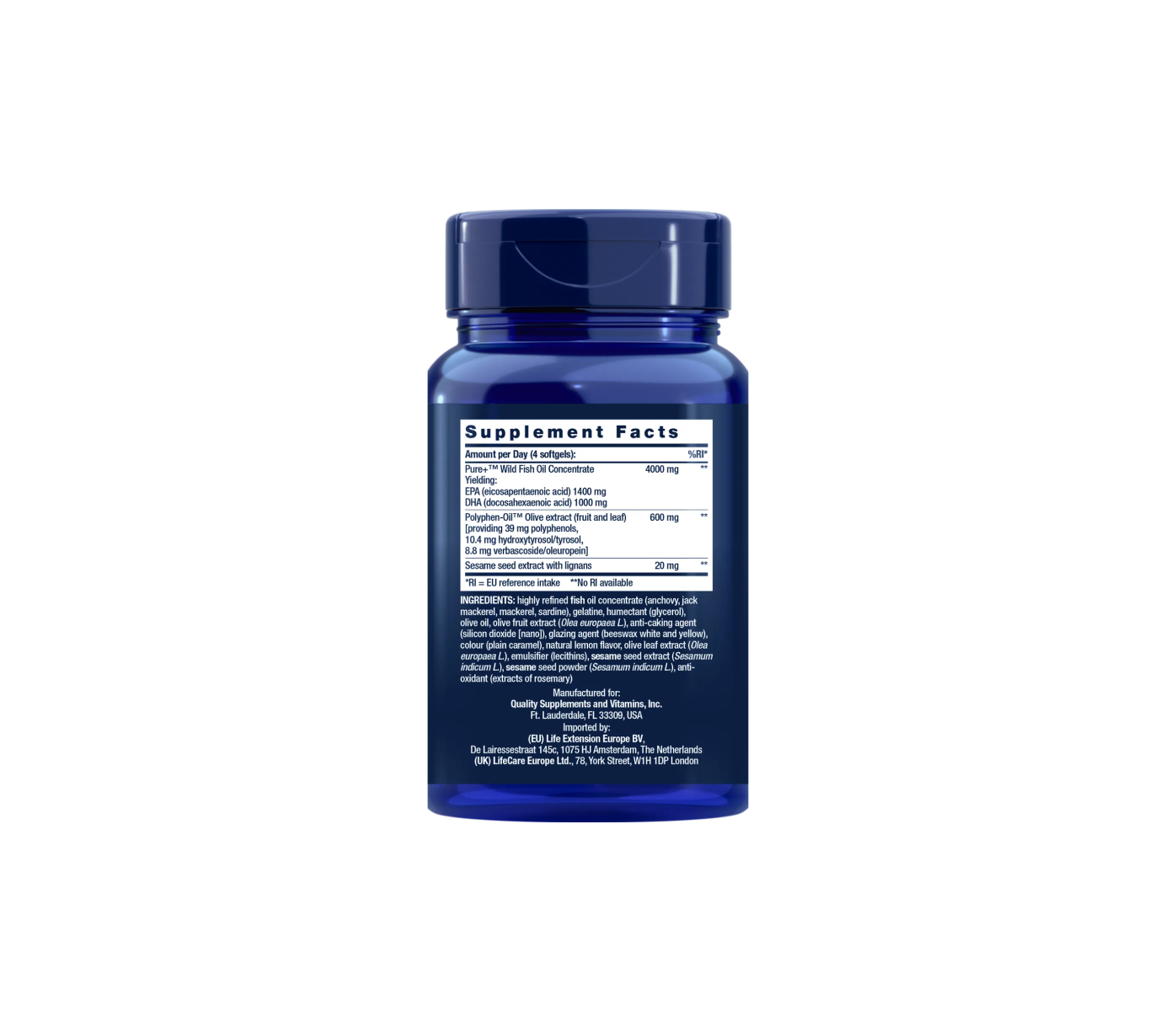 60 softgels of Super Omega-3 EPA/DHA with Sesame Lignans & Olive Extract, heart, brain, anti-inflammatory, details